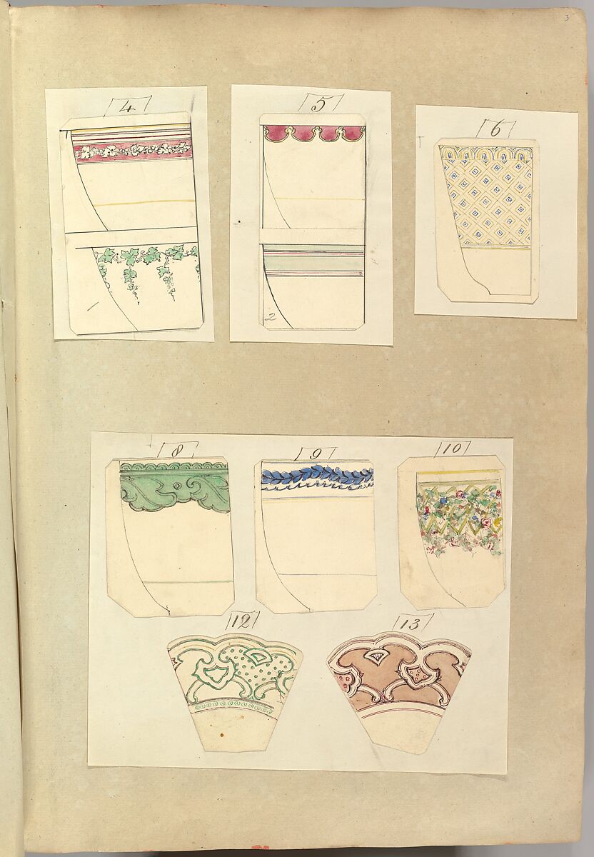 Eight Designs for Decorated Cups and Two Designs for Plate Rims, Alfred Henry Forrester [Alfred Crowquill] (British, London 1804–1872 London), Pen and ink, watercolor 