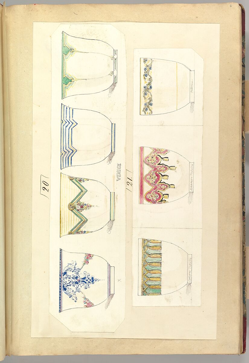 Seven Designs for Decorated Cups, including Venice, Osborne Tapetry and Osborne Patterns, Alfred Henry Forrester [Alfred Crowquill] (British, London 1804–1872 London), Pen and ink, watercolor 