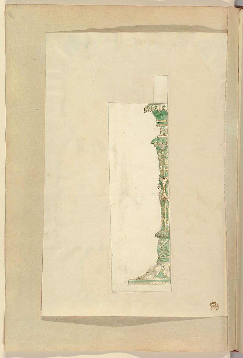 Designs for an Pierced Border Ornament, Three Pitchers and an Open Basin (recto); Design for a Candle Stick (verso), Alfred Henry Forrester [Alfred Crowquill] (British, London 1804–1872 London), Pen and ink, watercolor and gouache (bodycolor)