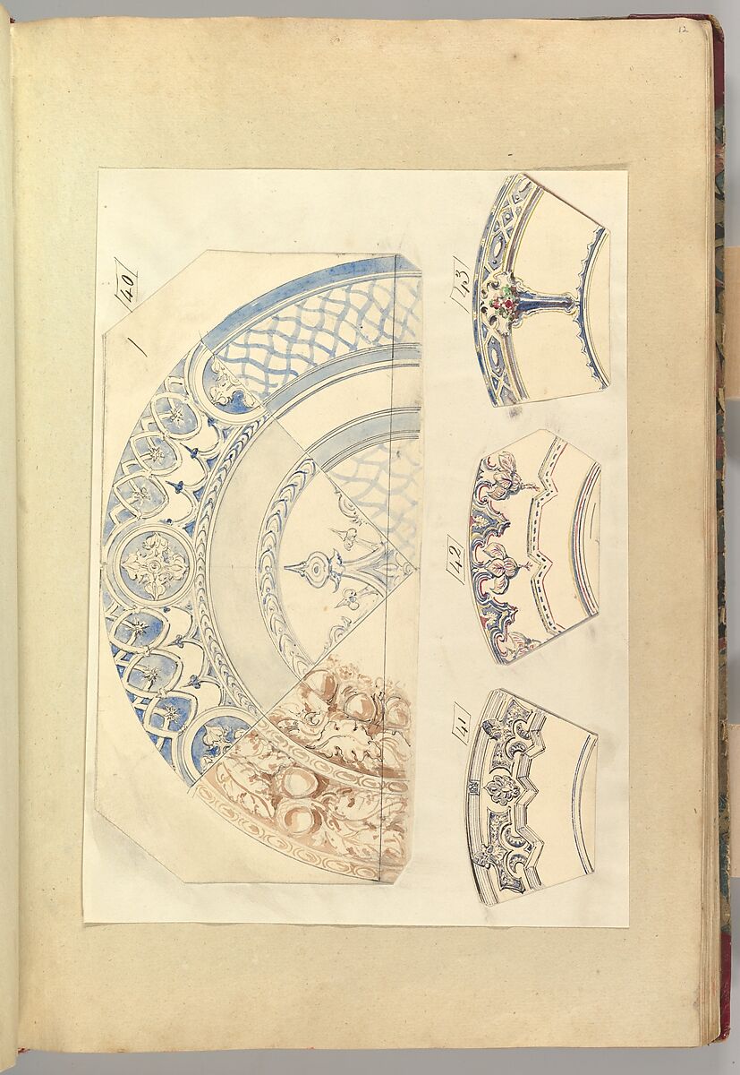 Six Designs for Decorated Plates, Alfred Henry Forrester [Alfred Crowquill] (British, London 1804–1872 London), Pen and ink, watercolor 