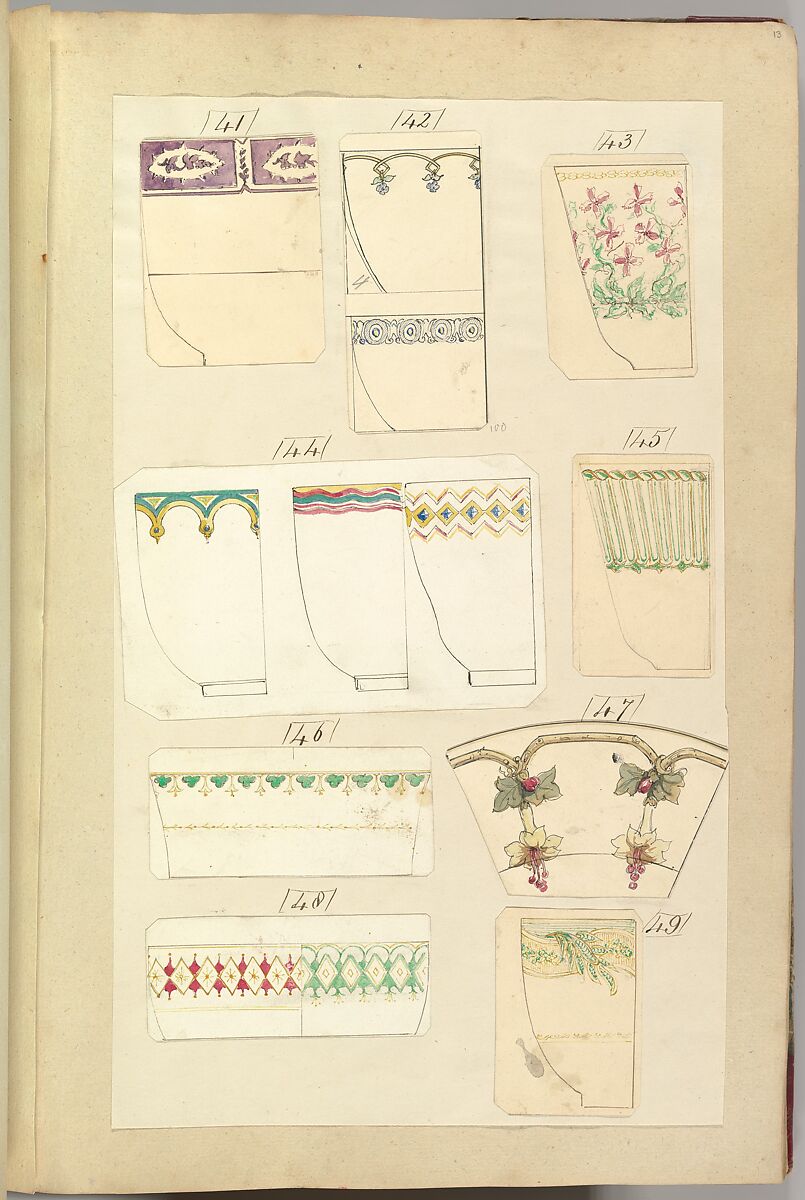 Thirteen Designs for Decorated Cups, Alfred Henry Forrester [Alfred Crowquill] (British, London 1804–1872 London), Pen and ink, watercolor 