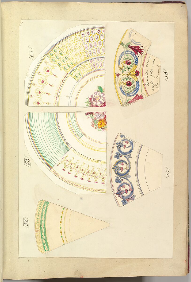 Nine Designs for Decorated Plates, Alfred Henry Forrester [Alfred Crowquill] (British, London 1804–1872 London), Pen and ink, watercolor 