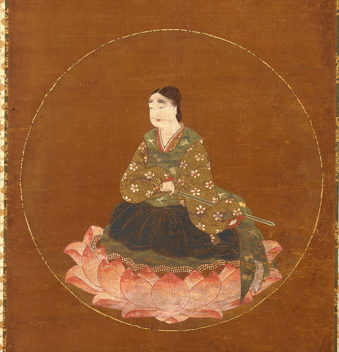 Mandala of Wakamiya of Kasuga Shrine (Kasuga wakamiya mandara), Hanging scroll; ink, color, gold, and cut gold on silk, Japan 