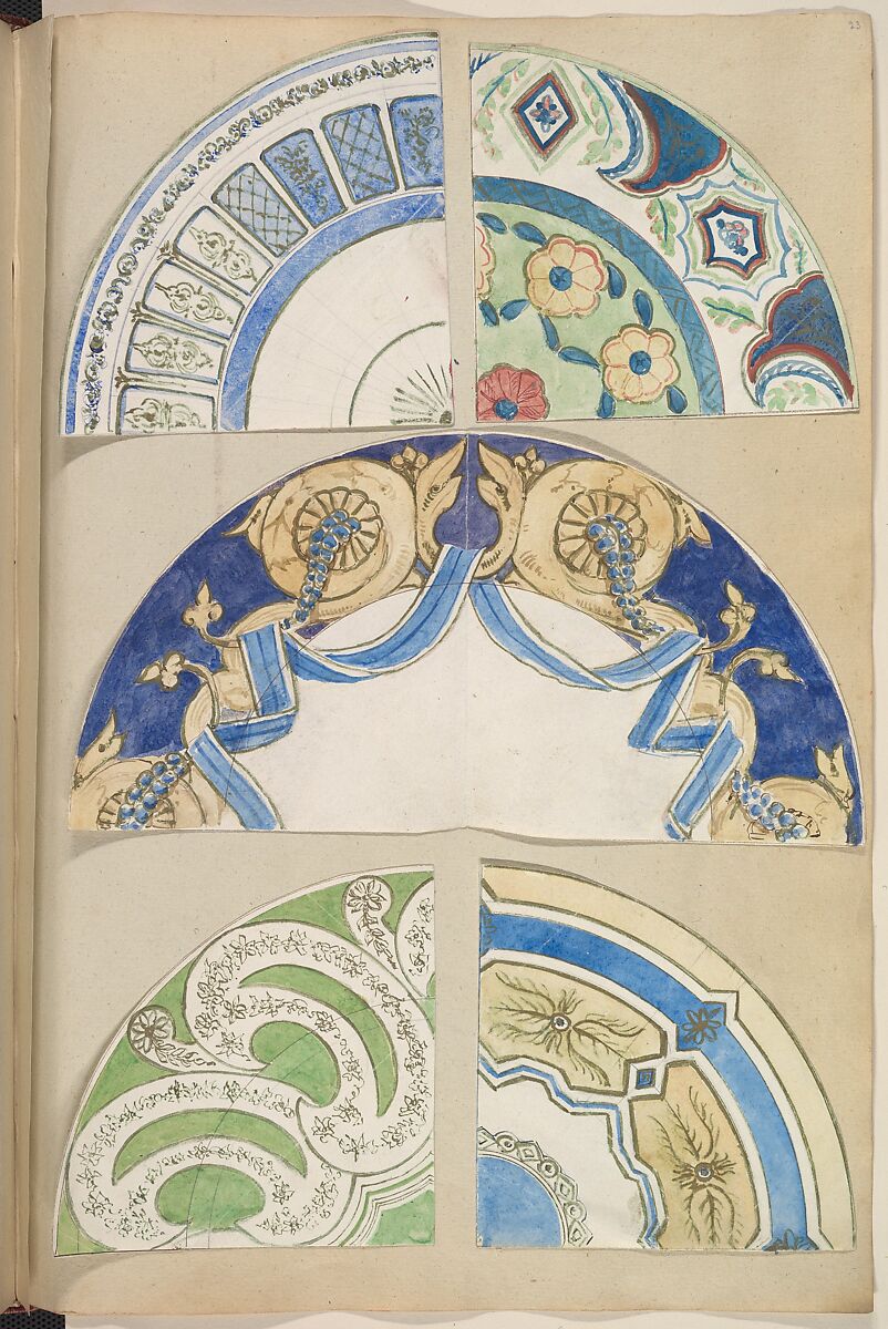 Six Designs for Decorated Plates, Alfred Henry Forrester [Alfred Crowquill] (British, London 1804–1872 London), Pen and ink, watercolor 