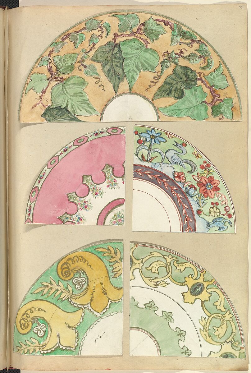Five Designs for Decorated Plates, Alfred Henry Forrester [Alfred Crowquill] (British, London 1804–1872 London), Pen and ink, watercolor 