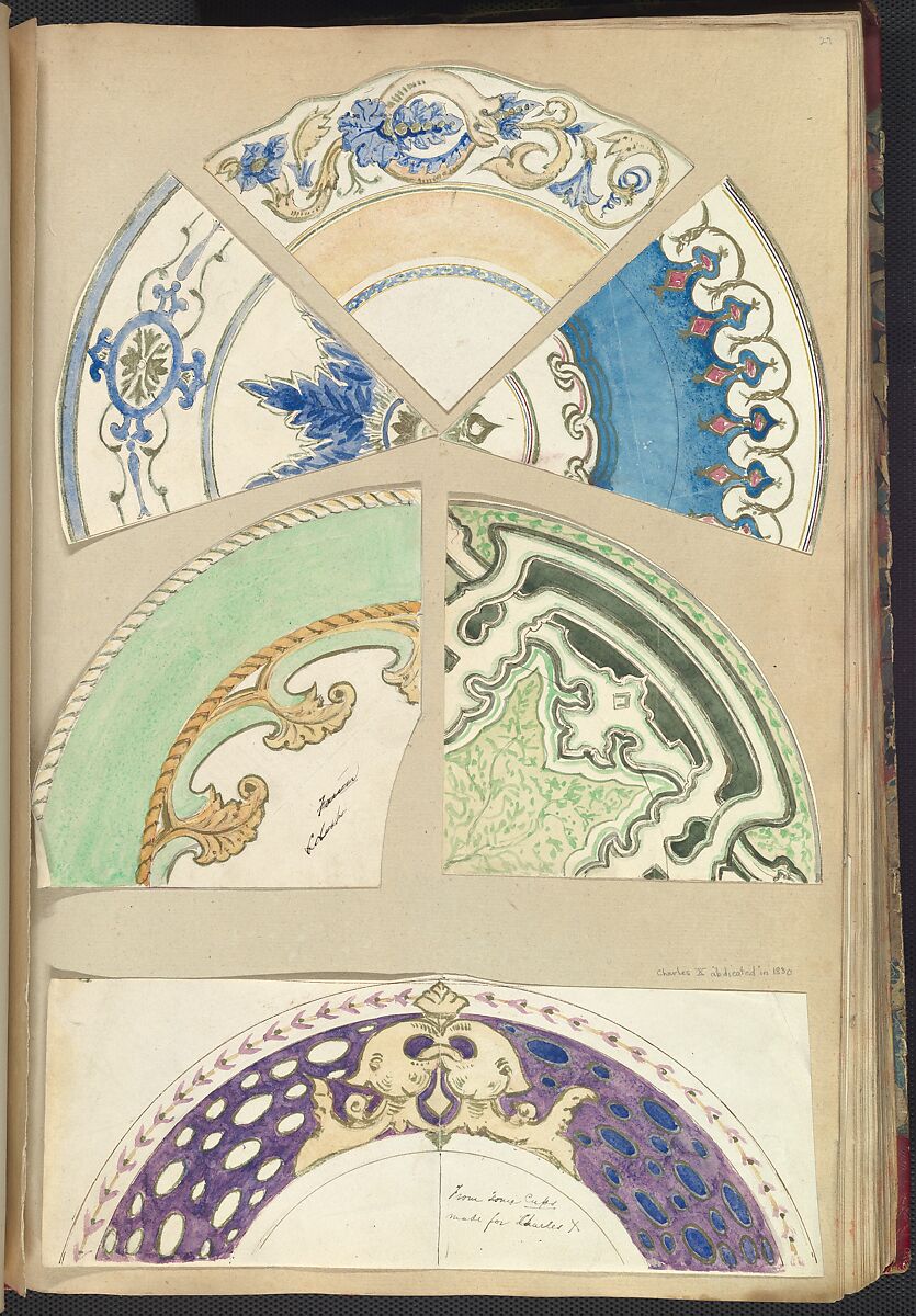 Seven Designs for Decorated Plates, Alfred Henry Forrester [Alfred Crowquill] (British, London 1804–1872 London), Pen and ink, watercolor 