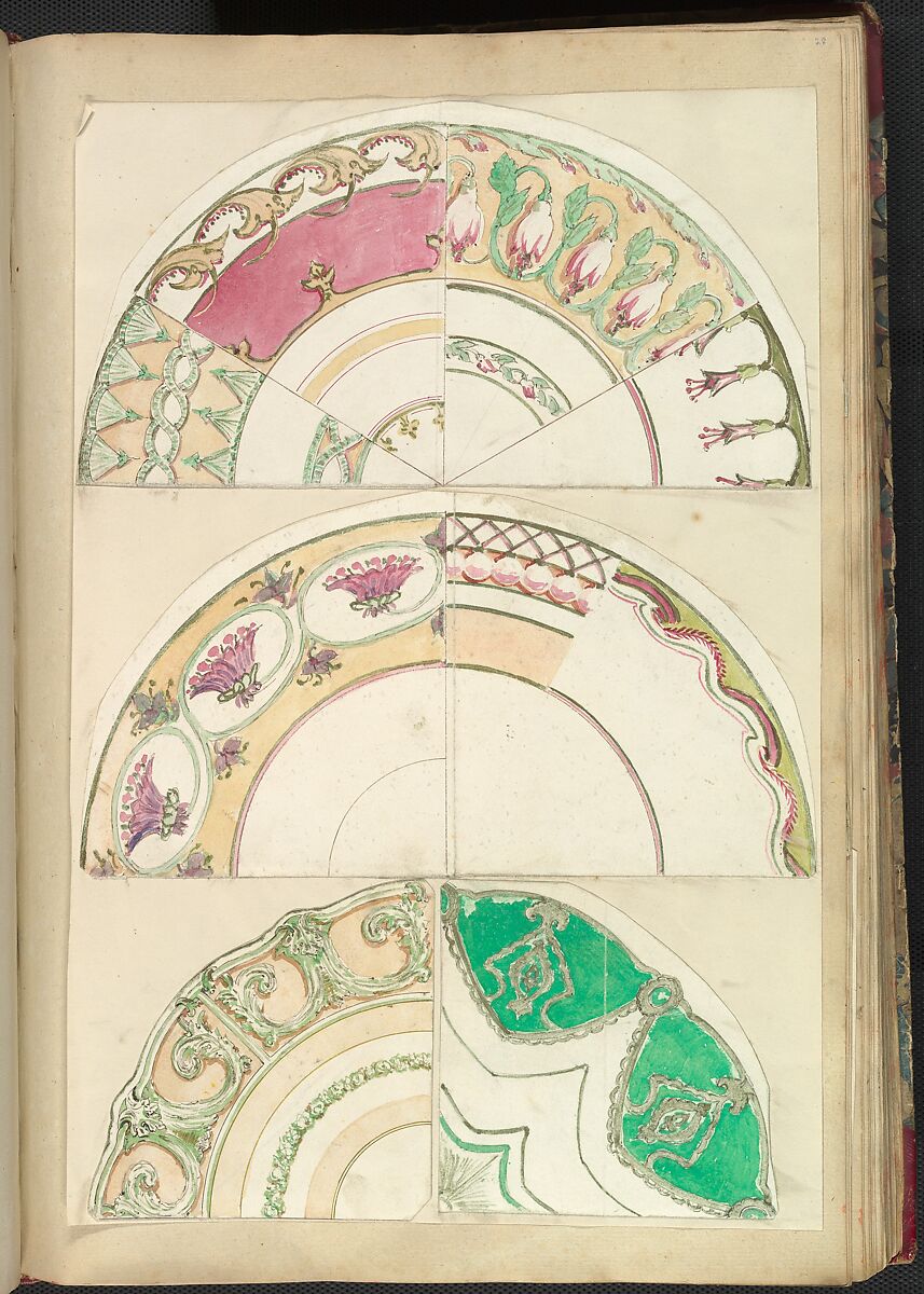 Nine Designs for Decorated Plates, Alfred Henry Forrester [Alfred Crowquill] (British, London 1804–1872 London), Pen and ink, watercolor 