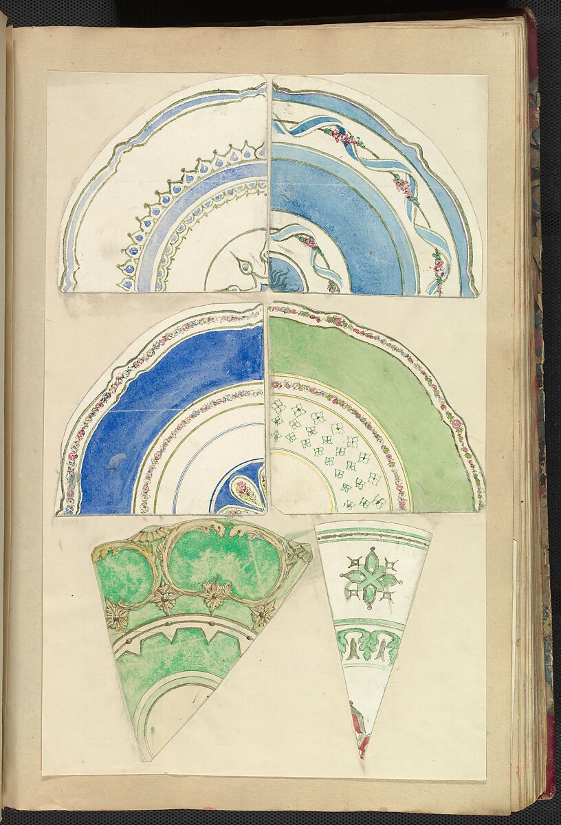 Six Designs for Decorated Plates, Alfred Henry Forrester [Alfred Crowquill] (British, London 1804–1872 London), Pen and ink, watercolor 