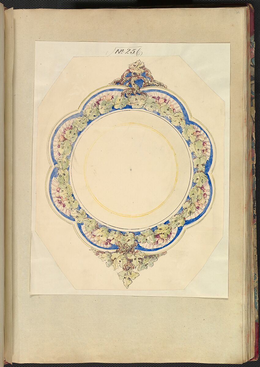 Design for an Eight- Lobed Platter with Leaf Handles, Alfred Henry Forrester [Alfred Crowquill] (British, London 1804–1872 London), Pen and ink, watercolor 