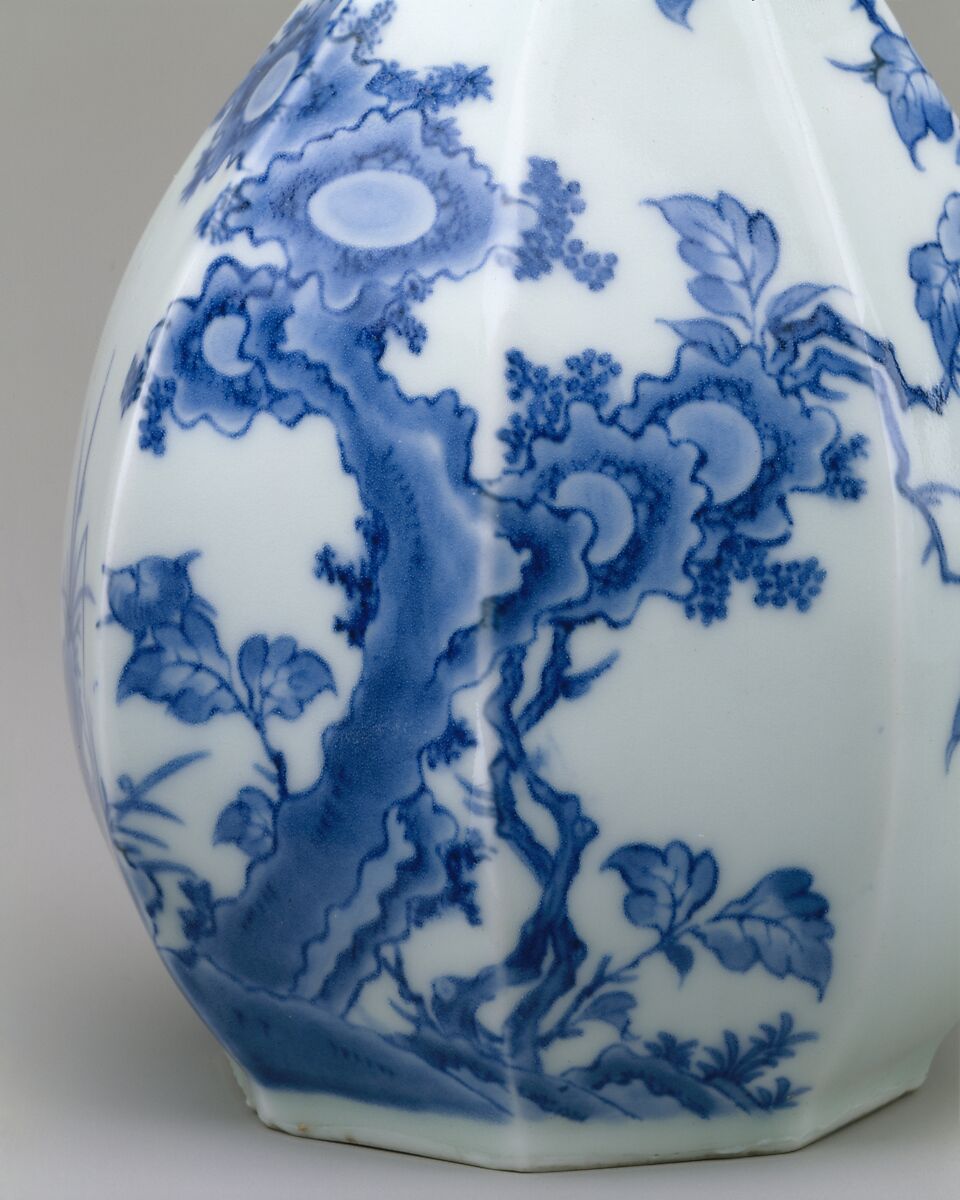 Bottle with Peony and Rock, Porcelain with underglaze blue (Hizen ware), Japan
