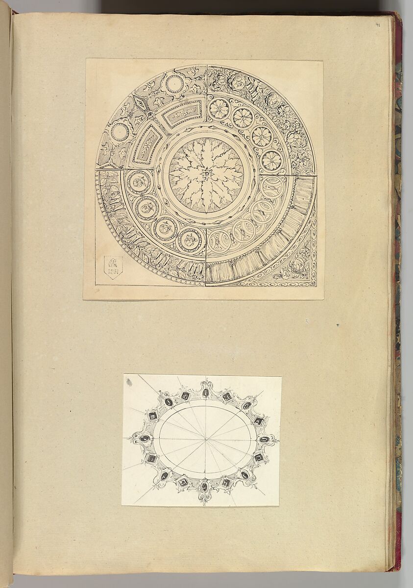 Designs for a Panel of Ornament and a Brooch, Alfred Henry Forrester [Alfred Crowquill] (British, London 1804–1872 London), Pen and ink 
