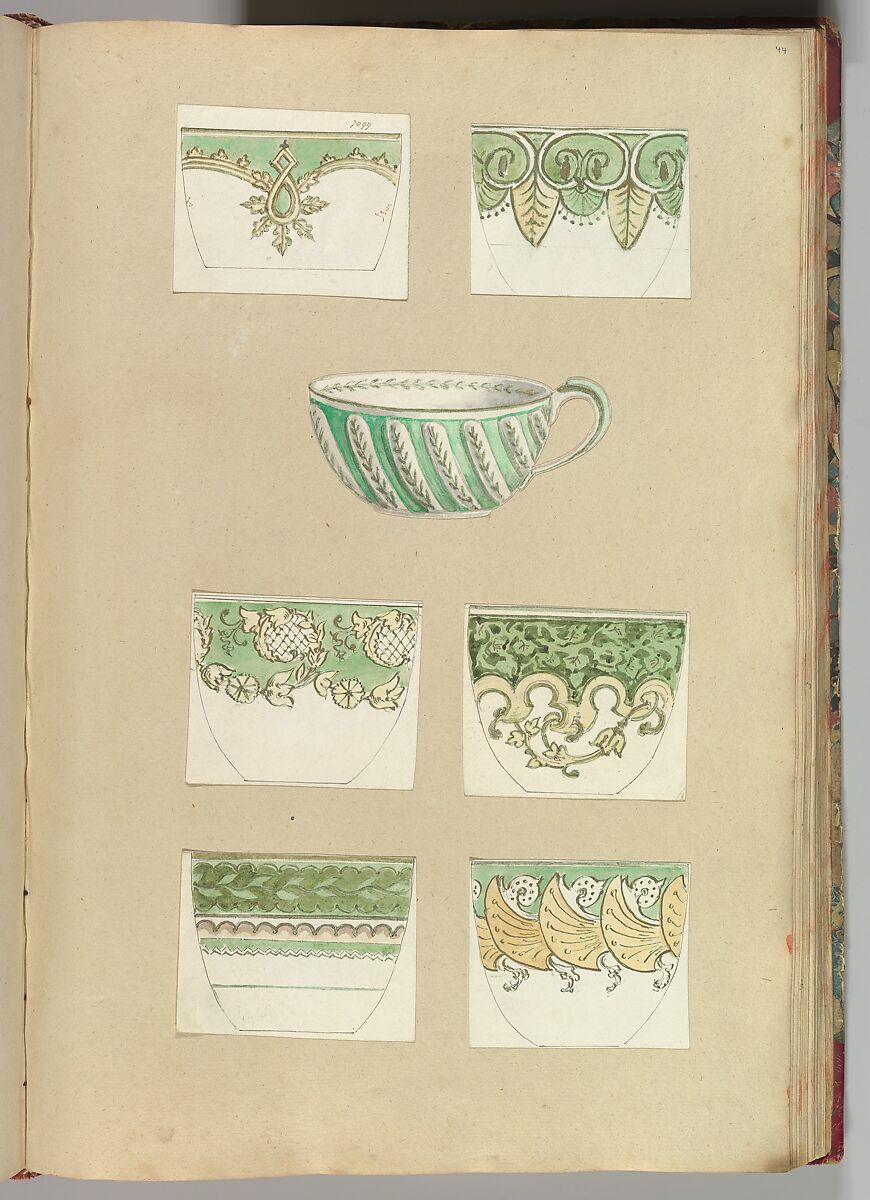 Seven Designs for Decorated Cups, Alfred Henry Forrester [Alfred Crowquill] (British, London 1804–1872 London), Pen and ink, watercolor 