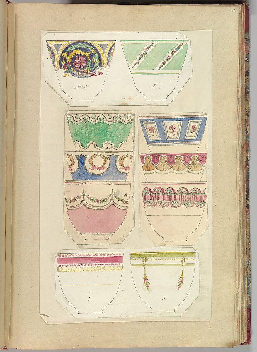 Ten Designs for Decorated Cups, Alfred Henry Forrester [Alfred Crowquill] (British, London 1804–1872 London), Pen and ink, watercolor 