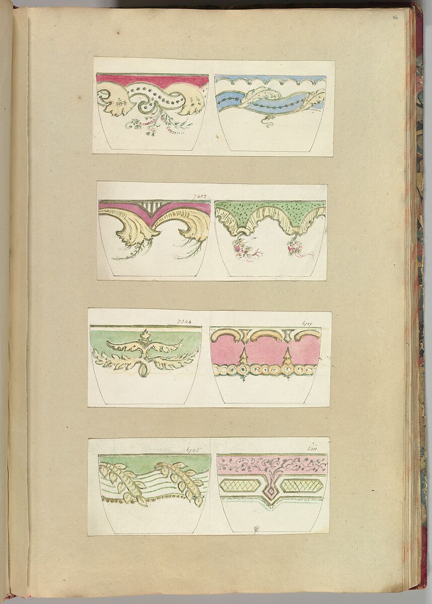 Eight Designs for Decorated Cups, Alfred Henry Forrester [Alfred Crowquill] (British, London 1804–1872 London), Pen and ink, watercolor 