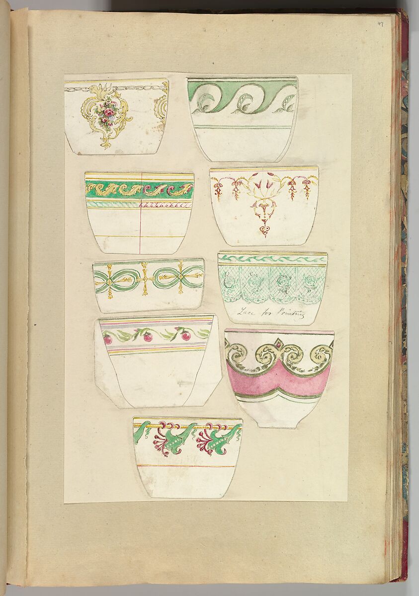 Nine Designs for Decorated Cups, Alfred Henry Forrester [Alfred Crowquill] (British, London 1804–1872 London), Pen and ink, watercolor 