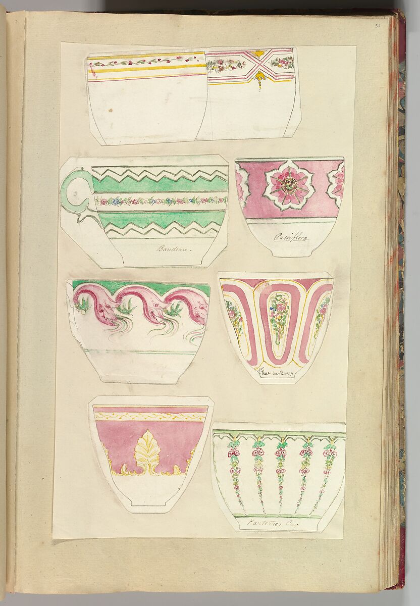 Eight Designs for Decorated Cups, Alfred Henry Forrester [Alfred Crowquill] (British, London 1804–1872 London), Pen and ink, watercolor 