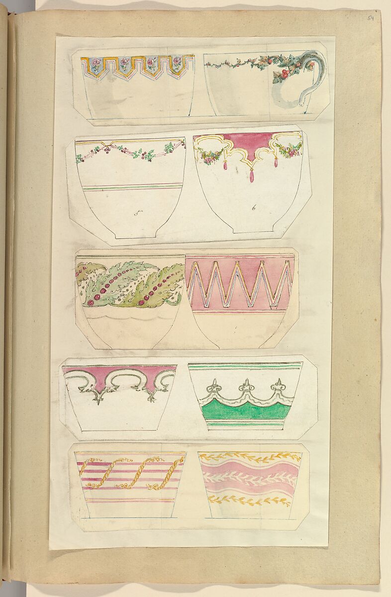 Ten Designs for Decorated Cups, Alfred Henry Forrester [Alfred Crowquill] (British, London 1804–1872 London), Pen and ink, watercolor 