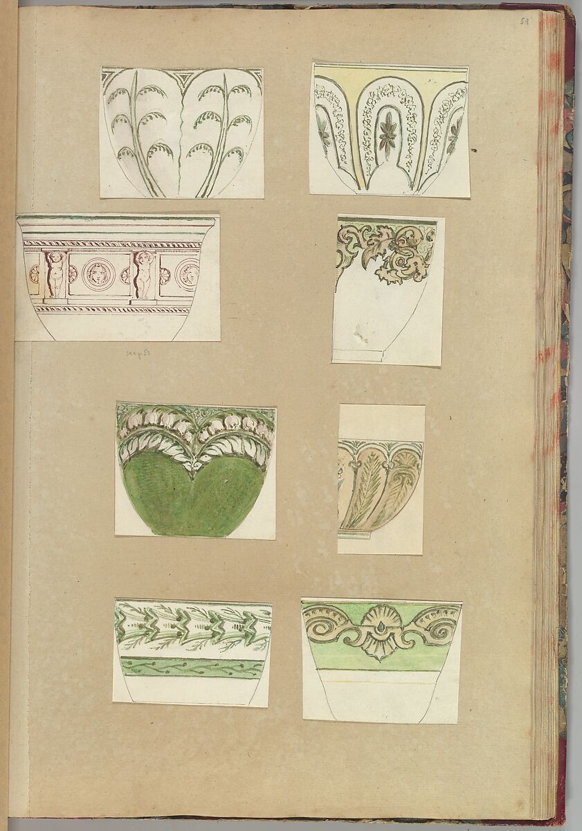 Eight Designs for Decorated Cups, Alfred Henry Forrester [Alfred Crowquill] (British, London 1804–1872 London), Pen and ink, watercolor 