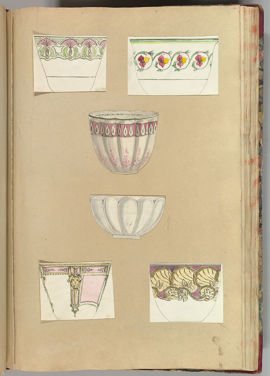 Six Designs for Decorated Cups, Alfred Henry Forrester [Alfred Crowquill] (British, London 1804–1872 London), Pen and ink, watercolor 