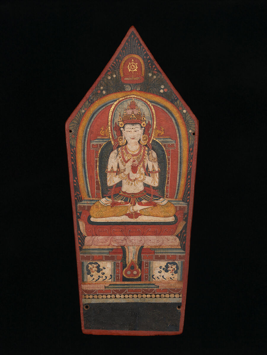 Panel from a Buddhist Ritual Crown Depicting Vairocana, Distemper on wood, Tibet