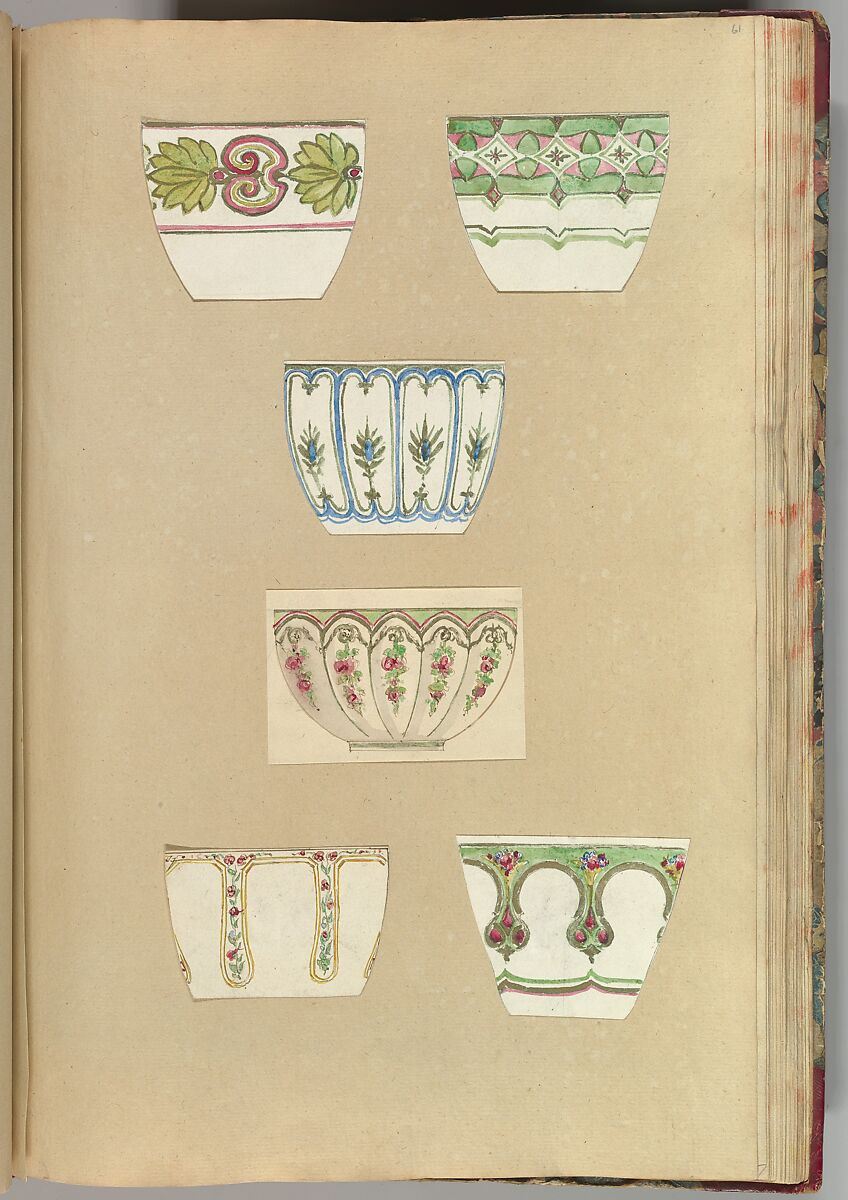 Six Designs for Decorated Cups, Alfred Henry Forrester [Alfred Crowquill] (British, London 1804–1872 London), Pen and ink, watercolor 