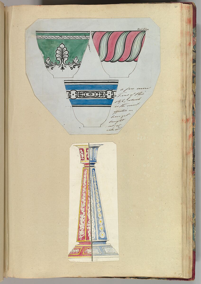 Three Designs for Decorated Cups and Two Designs for a Candlestick, Alfred Henry Forrester [Alfred Crowquill] (British, London 1804–1872 London), Pen and ink, watercolor 