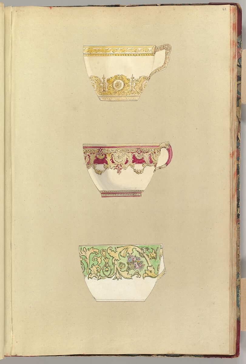 Three Designs for Decorated Cups, Alfred Henry Forrester [Alfred Crowquill] (British, London 1804–1872 London), Pen and ink, watercolor 