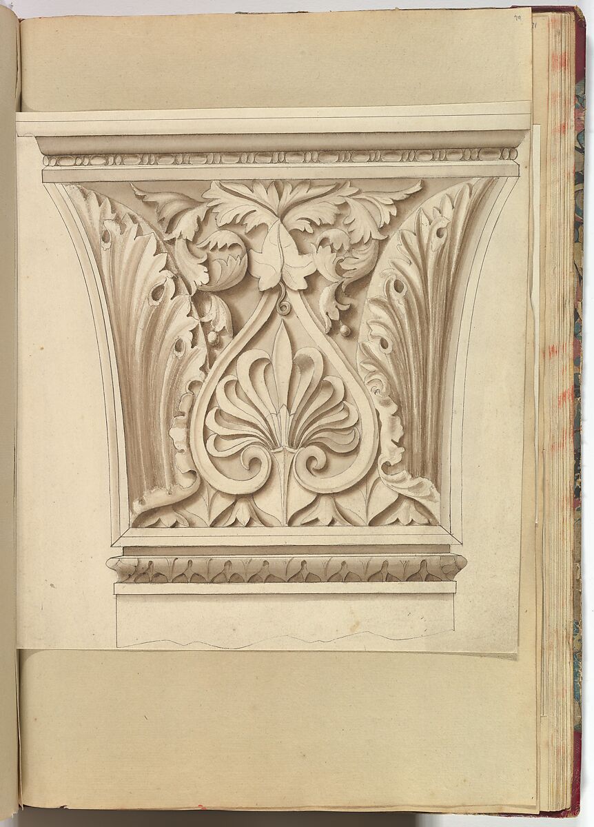 Capital of a Column with Anthemion, Alfred Henry Forrester [Alfred Crowquill] (British, London 1804–1872 London), Pen and ink, brush and wash 