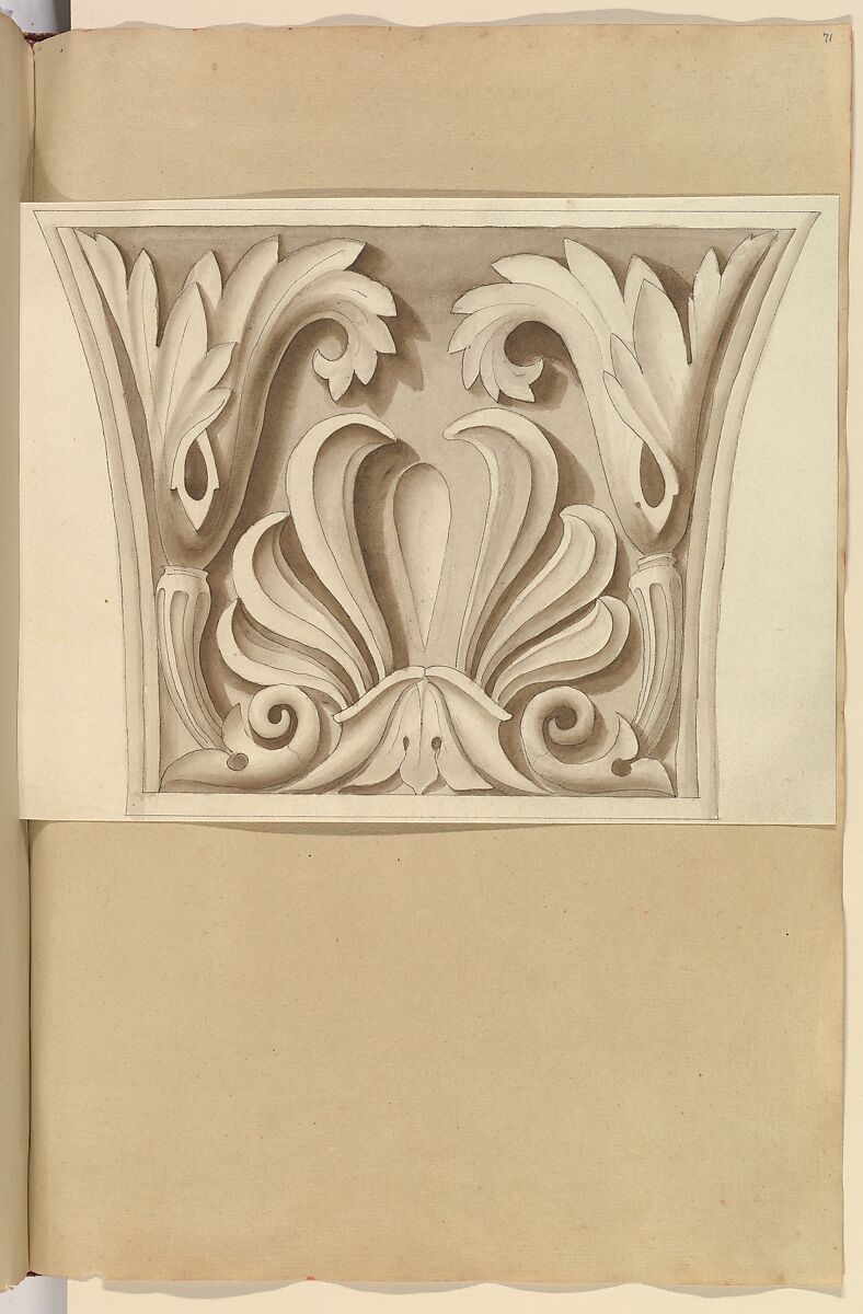 Capital of a Column with Anthemion, Alfred Henry Forrester [Alfred Crowquill] (British, London 1804–1872 London), Pen and ink, brush and wash 
