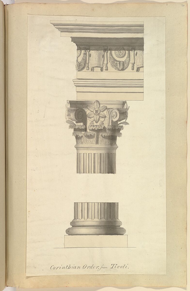 Corinthian Order from Tivoli, Alfred Henry Forrester [Alfred Crowquill] (British, London 1804–1872 London), Pen and ink, brush and wash 