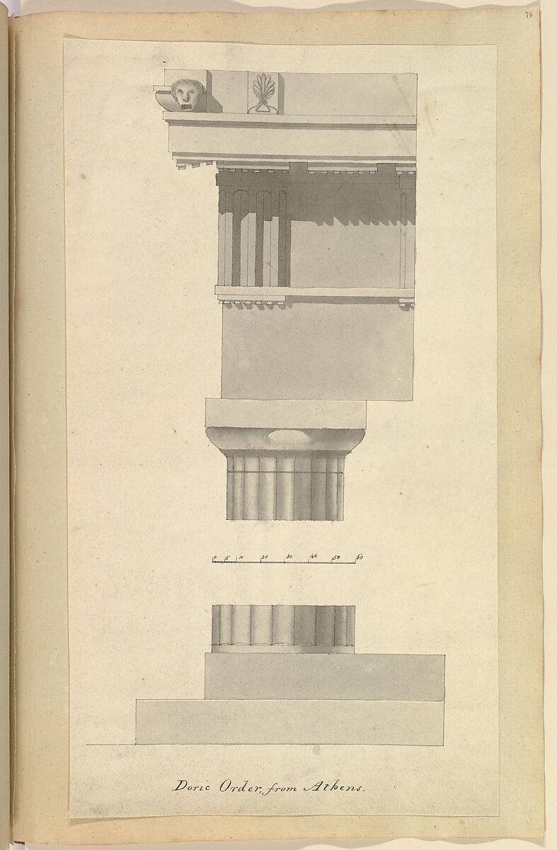 Doric Order from Athens, Alfred Henry Forrester [Alfred Crowquill] (British, London 1804–1872 London), Pen and ink, brush and wash 