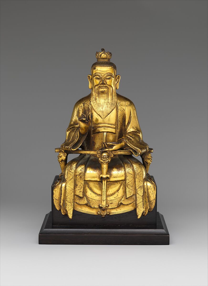 Daoist immortal Laozi, Chen Yanqing (active 15th century), Gilt brass; lost-wax cast, China 