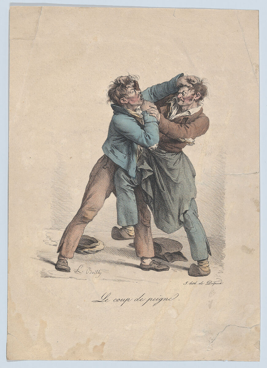 The Comb Punch, Louis Léopold Boilly (French, La Bassée 1761–1845 Paris), Lithograph; printed in blue, brown, black, green, yellow, and blue inks 