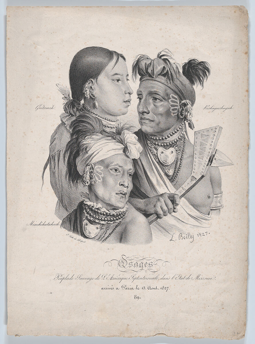 Osages: peuplade sauvage de l'Amérique Septentrionale dans l’Etat de Missouri [Osages: Native Tribes of North America, in the State of Missouri], Louis Léopold Boilly (French, La Bassée 1761–1845 Paris), Lithograph 