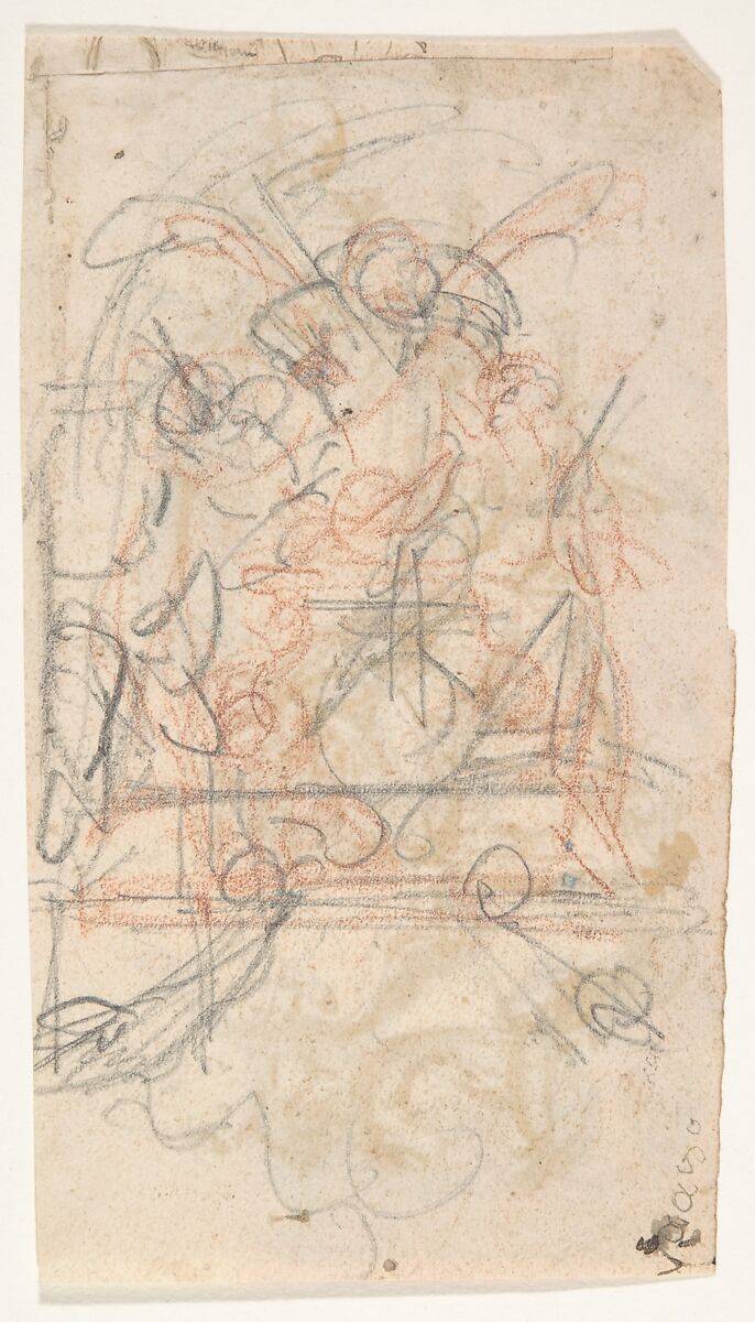 Design for a sepulchral monument with a portrait bust (recto); Design for a reliquary (?) (verso), Pieter Verbruggen the Younger (Flemish, Antwerp 1648–1691 Antwerp), Pen and brown ink, red chalk, brown and red wash, over black chalk or graphite (recto); black chalk or graphite (verso)