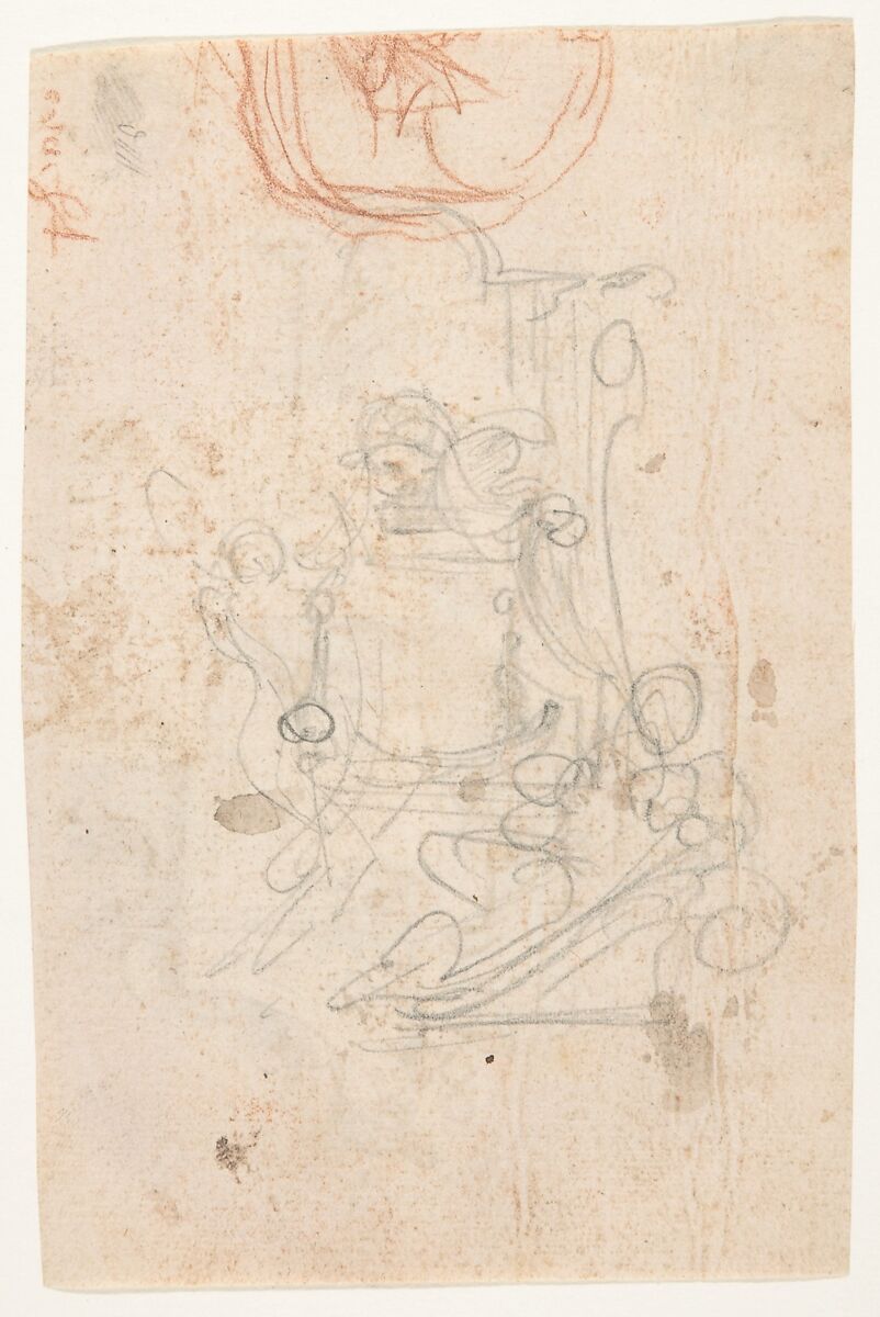Design for a sepulchral monument (recto); Design for a sepulchral monument (verso), Pieter Verbruggen the Younger (Flemish, Antwerp 1648–1691 Antwerp), Pen and brown ink, over black chalk or graphite, red chalk and wash (recto); black chalk or graphite, red chalk (verso)
