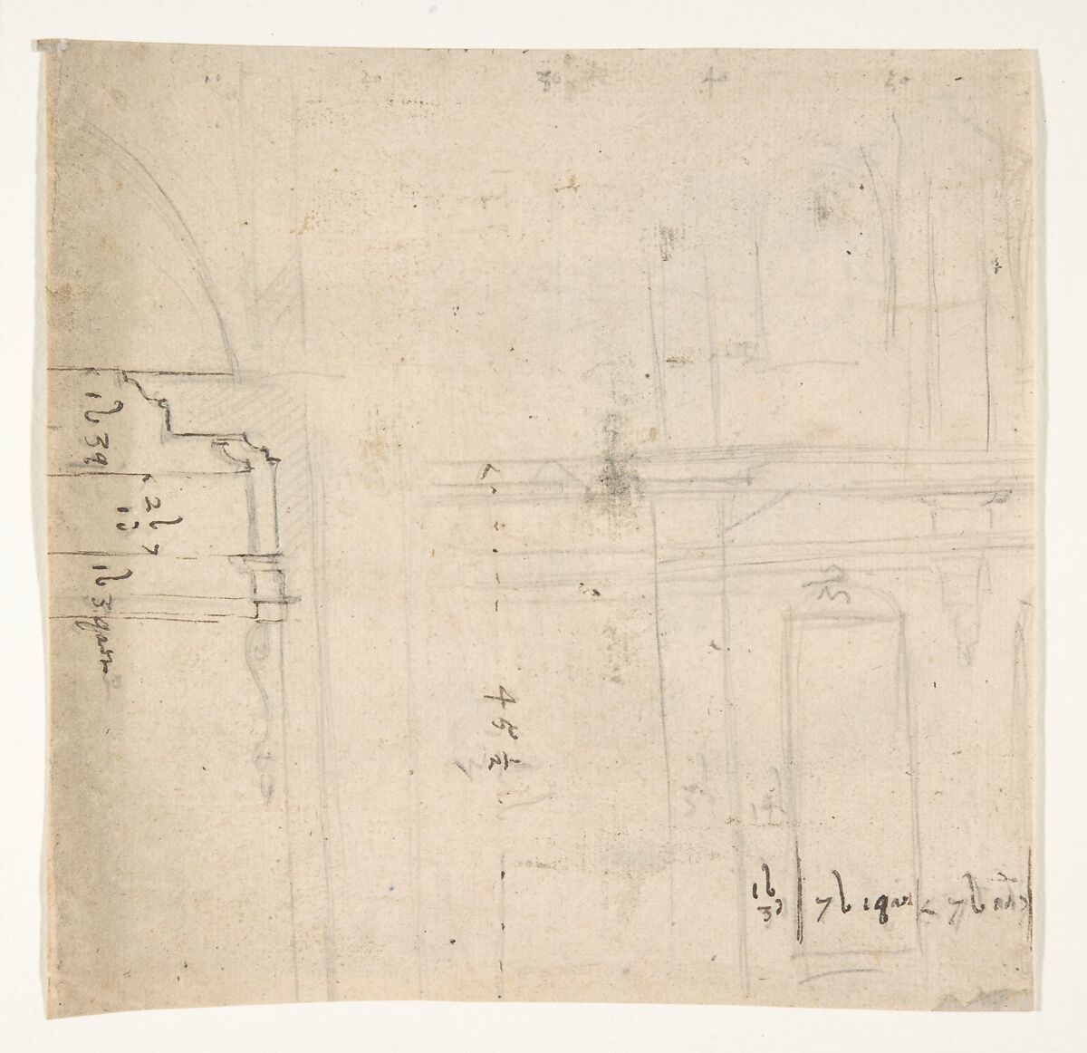 Design for a monument (recto); Architectural sketches (verso), Pieter Verbruggen the Younger (Flemish, Antwerp 1648–1691 Antwerp), Pen and brown ink, brown wash, over black chalk or graphite (recto); black chalk or graphite, locally strengthened with pen and brown ink (verso)