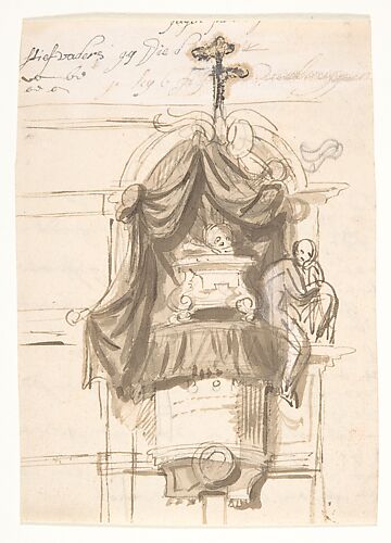 Design for a sepulchral monument in the form of a pulpit; verso: Fragment of a text