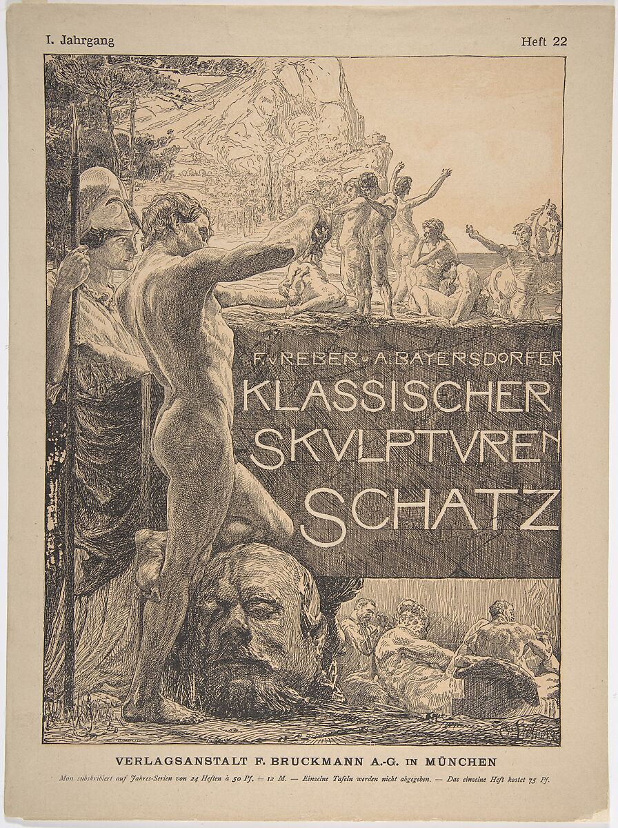 Cover design for 'Klassischer Skulpurenschatz', Otto Greiner (German, Leipzig 1869–1916 Munich), Lithograph 