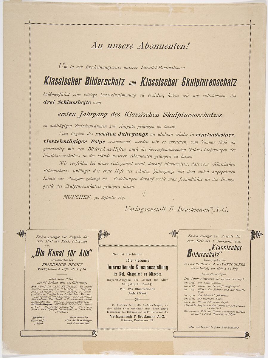 Cover design for "Klassischer Skulpurenschatz", Otto Greiner (German, Leipzig 1869–1916 Munich), Lithograph