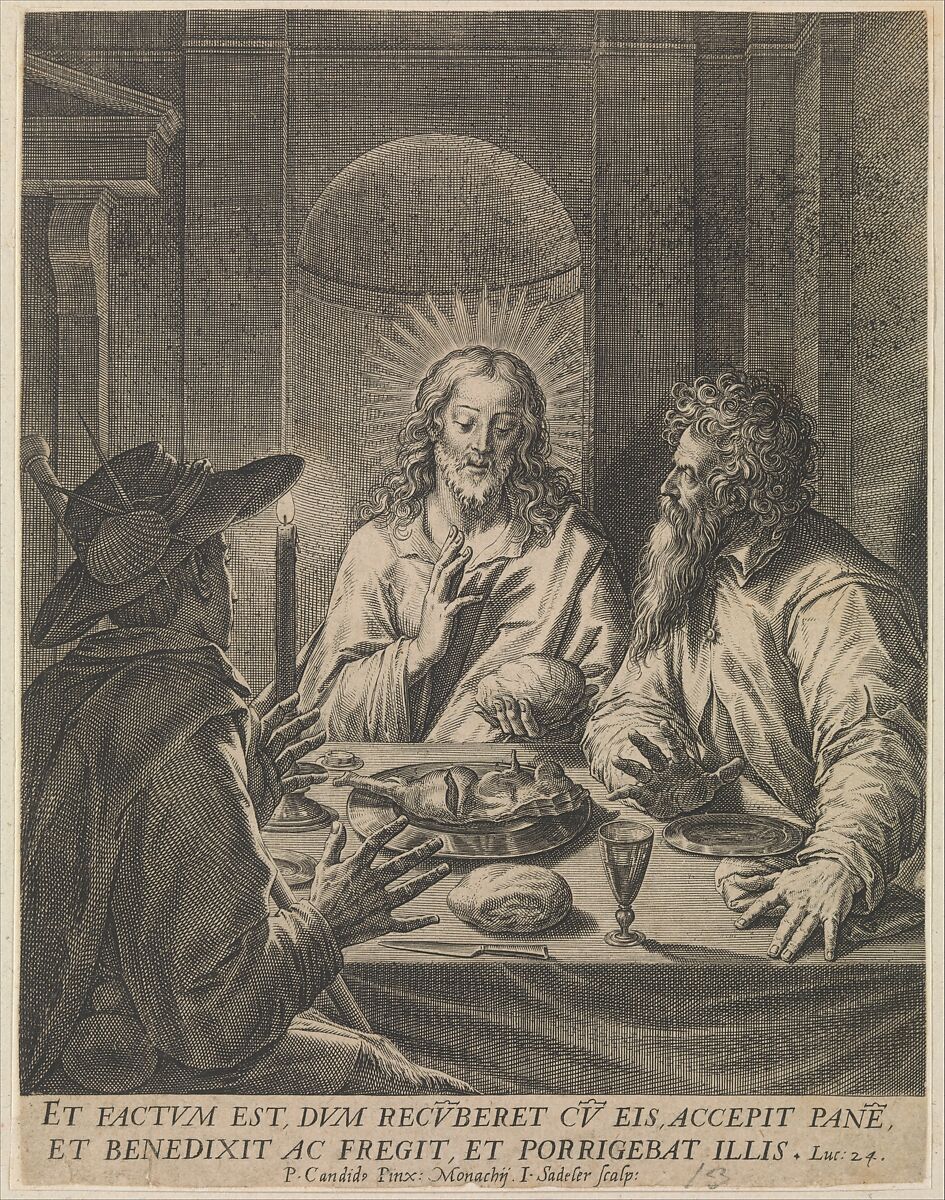 Christ in Emmaus, Johann Sadeler I (Netherlandish, Brussels 1550–1600/1601 Venice), Engraving 