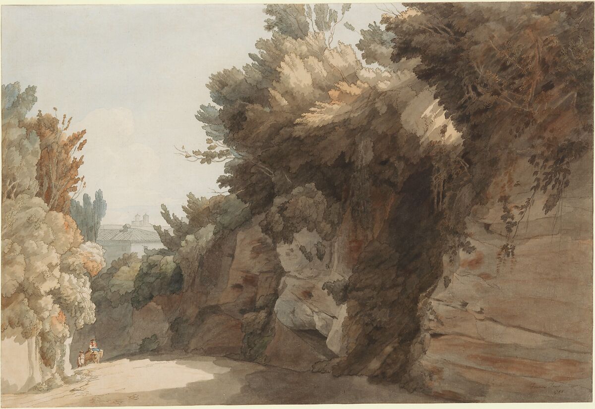 A View Near the Arco Scuro, Looking Towards the Villa Medici, Rome, Francis Towne (British, Isleworth, Middlesex 1739–1816 Exeter), Watercolor over graphite with pen and brown ink 