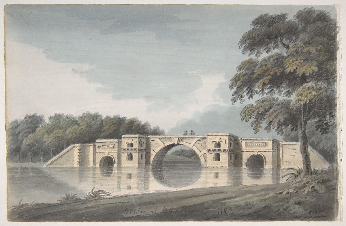 Bridge at Blenheim Palace (recto); York Cathedral (verso), Hubert Cornish (British, Teignmouth 1757–1832), Watercolor and gouache (bodycolor) over graphite 