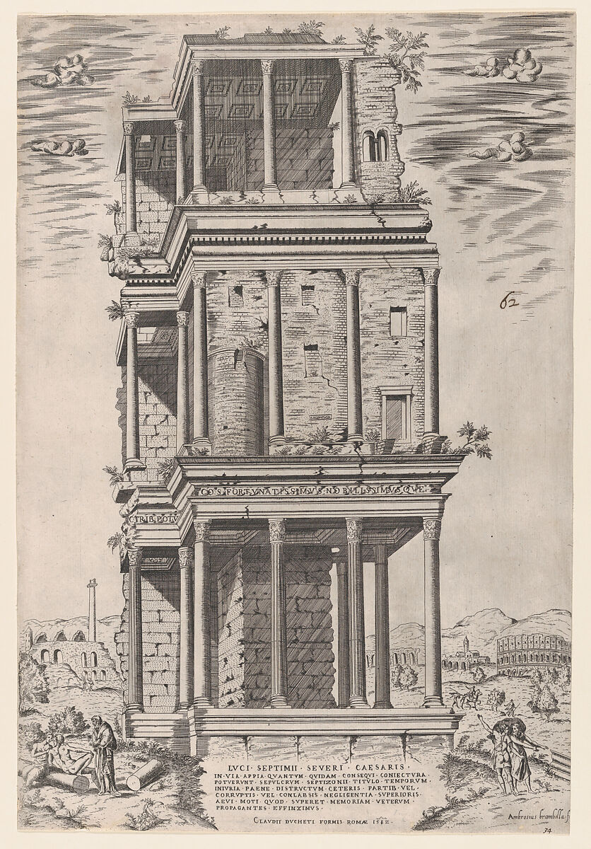 The Septizodium, from "Speculum Romanae Magnificentiae", Giovanni Ambrogio Brambilla (Italian, active Rome, 1575–99), Etching and engraving 