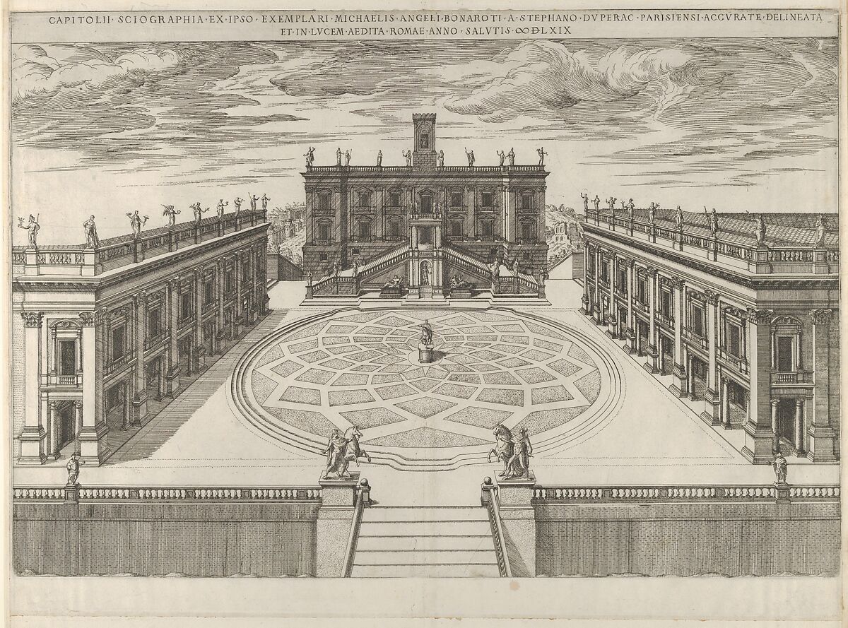 View of the Campidoglio as re-designed by Michelangelo, from "Speculum Romanae Magnificentiae", Etienne DuPérac (French, ca. 1535–1604), Etching and engraving 