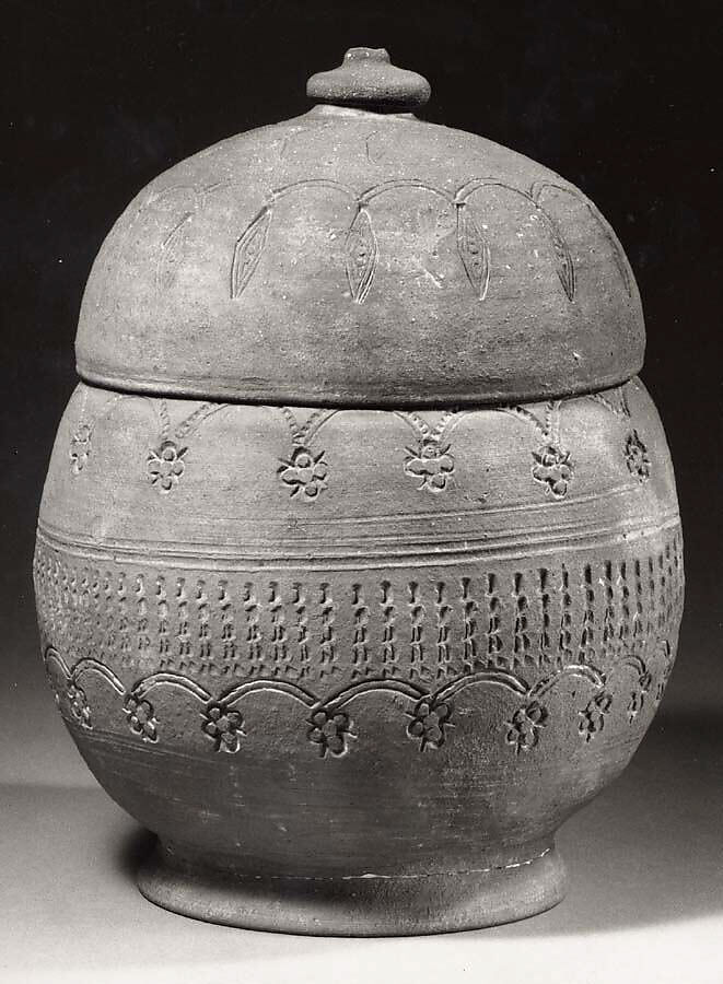 Covered Urn, Stoneware with stamped and incised decoration, Korea 