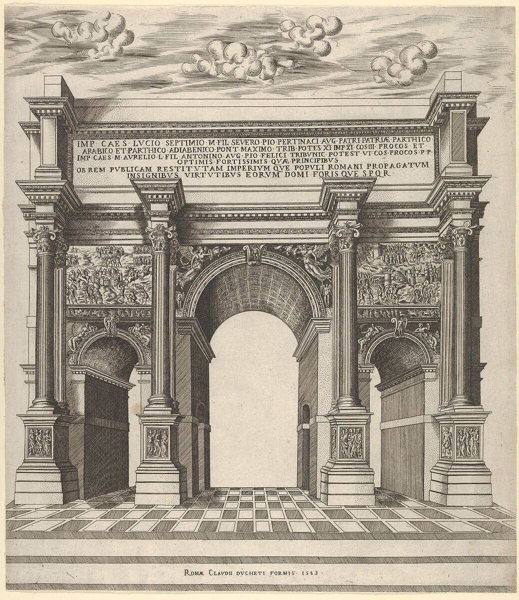 Arch of Septimius Severus, from "Speculum Romanae Magnificentiae", Anonymous, Italian, 16th century, Etching with engraving 