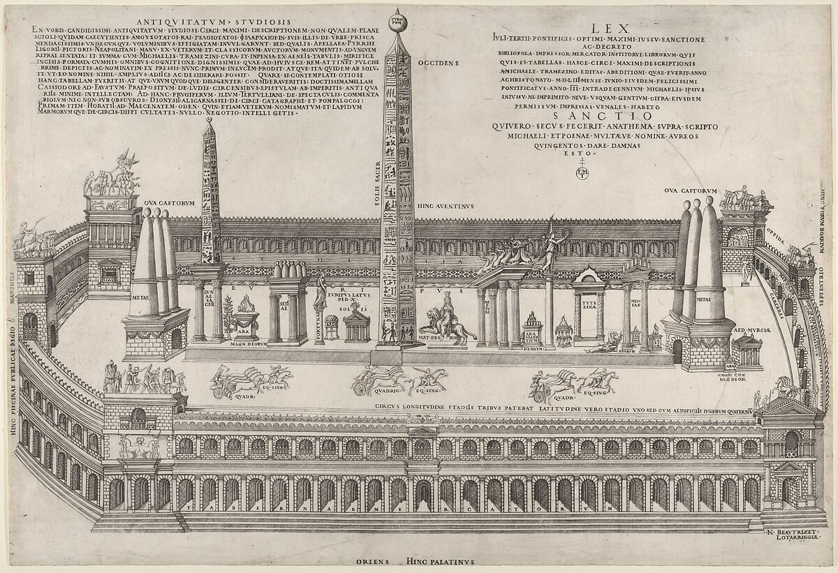 Circus Maximus, from "Speculum Romanae Magnificentiae", Nicolas Beatrizet (French, Lunéville 1515–ca. 1566 Rome (?)), Engraving; first state of three 