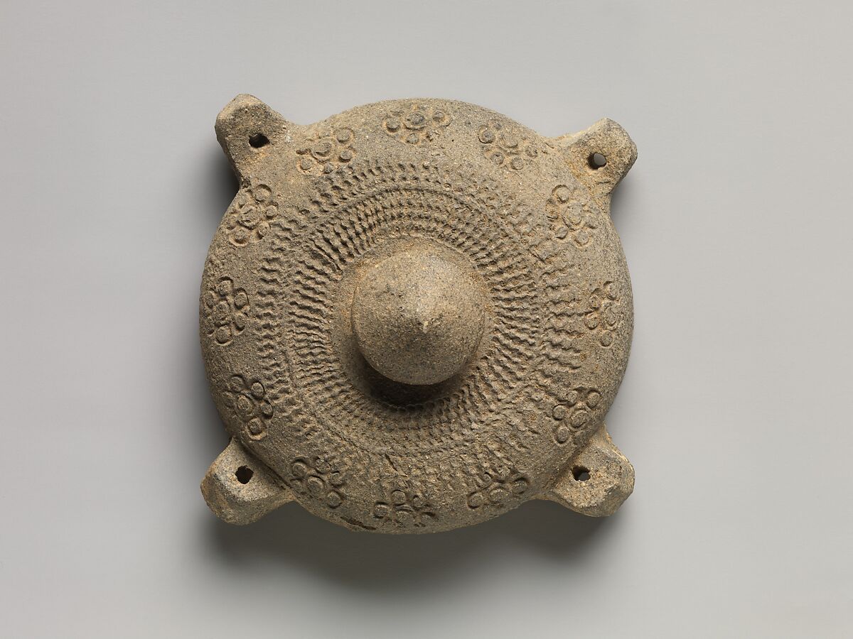 Covered urn with geometric decoration, Stoneware with stamped decoration, Korea