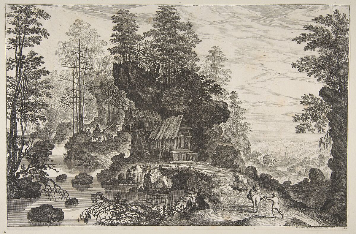 View of a Small House Built into a Rock, Isaak Major (German, Frankfurt am Main ca. 1576–1630/36  Vienna), Engraving 